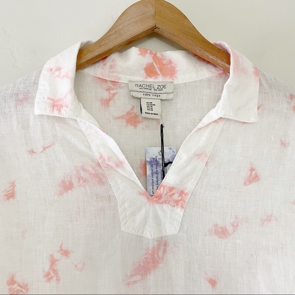 Rachel Zoe Tie Dye 100% Linen Top Pink - Picture 3 of 10